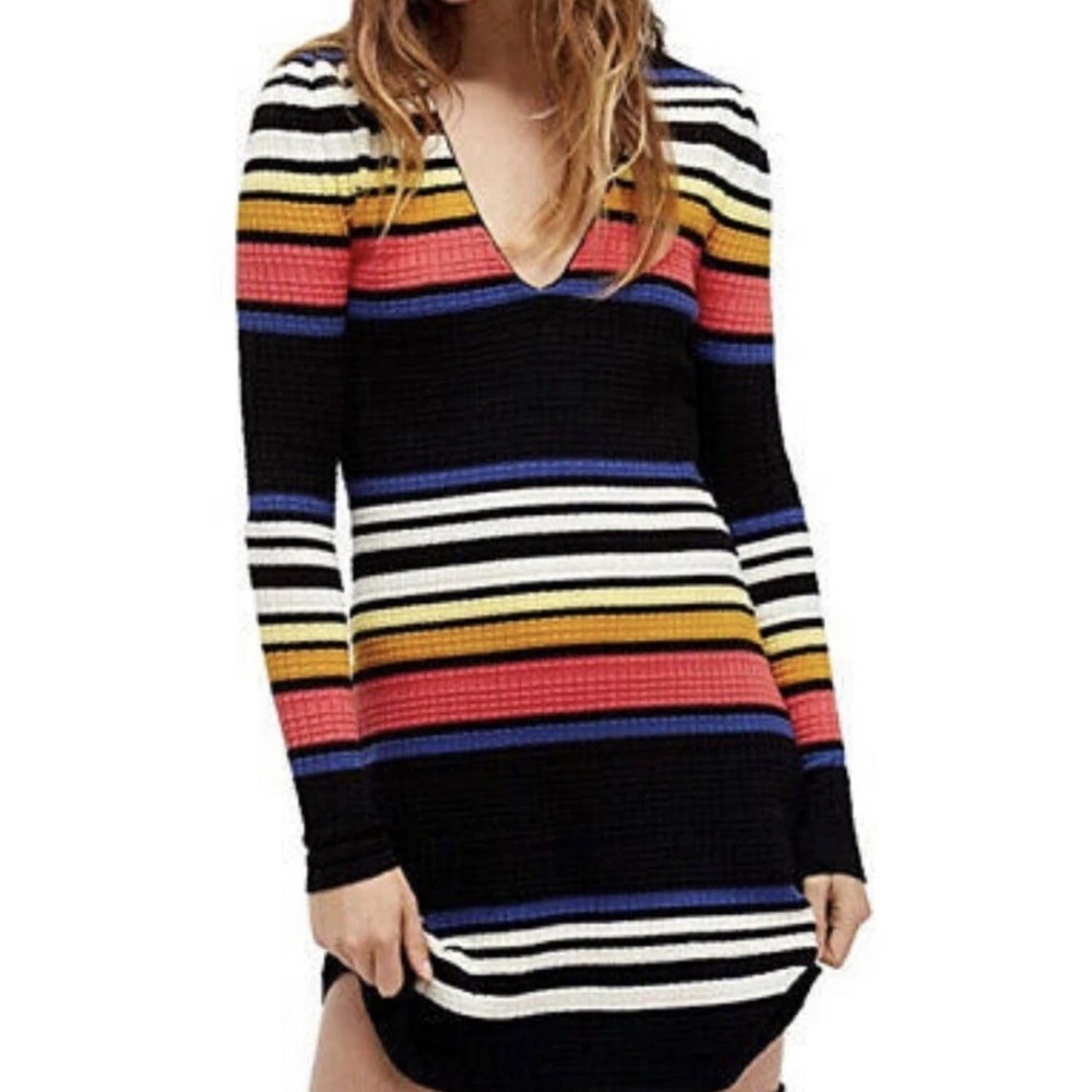 Anthropologie Free‎ People Rainbow Stripe Sweater Dress – Size Medium